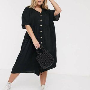 ASOS Curve V Neck Button Through Midi Smock Dress
